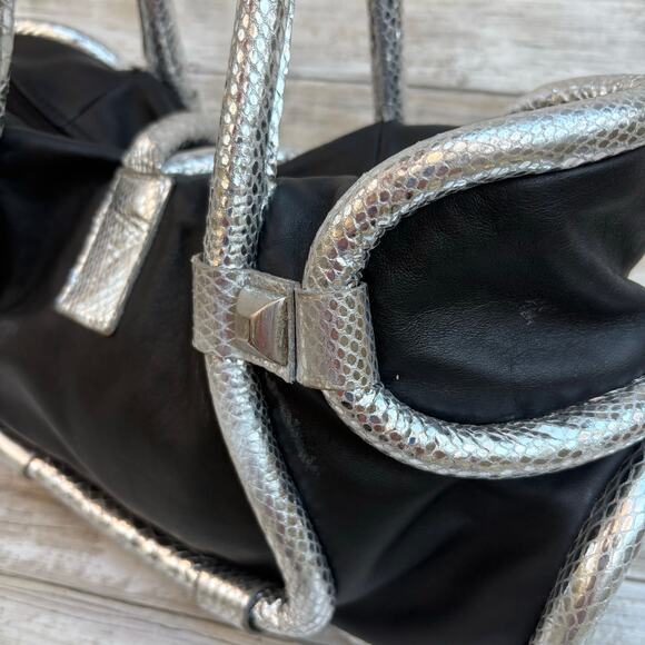 Ripani Y2K Purse Satchel Black Silver Metallic Leather Glam Reptile Avant Garde - Picture 12 of 17
